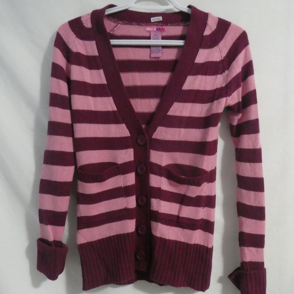 JUST A GIRL | large 14-16 | Striped Knit Cardigan | Rolled Cuffs | 100% Acrylic